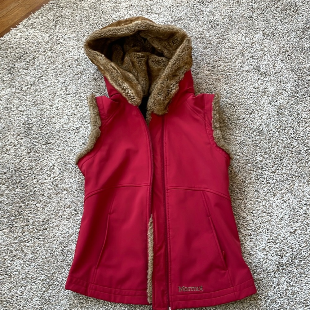 Marmot Red Furlong Faux Fur Hooded Vest